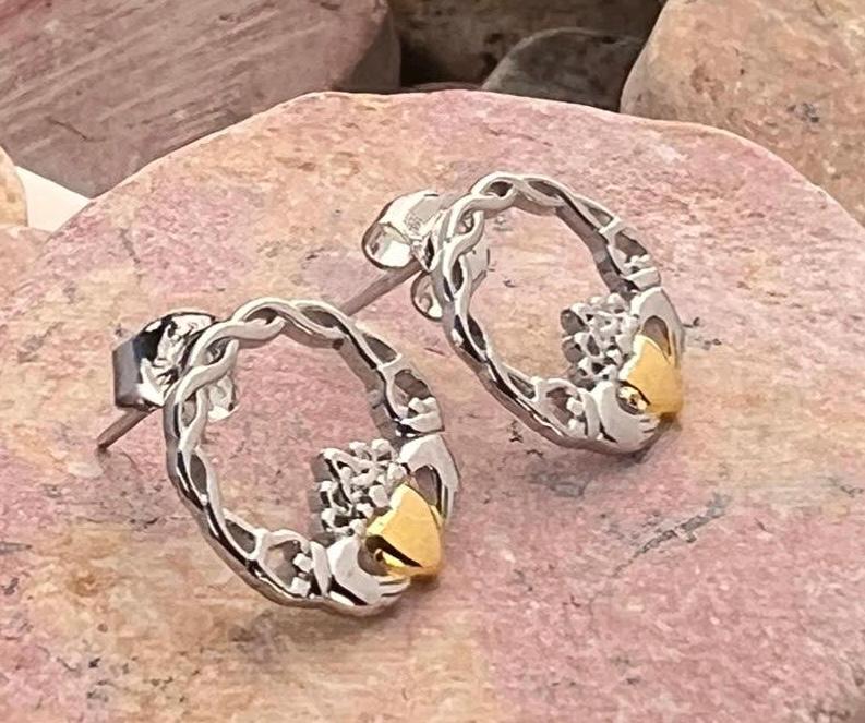 Celtic weave 2 tone Claddagh studs