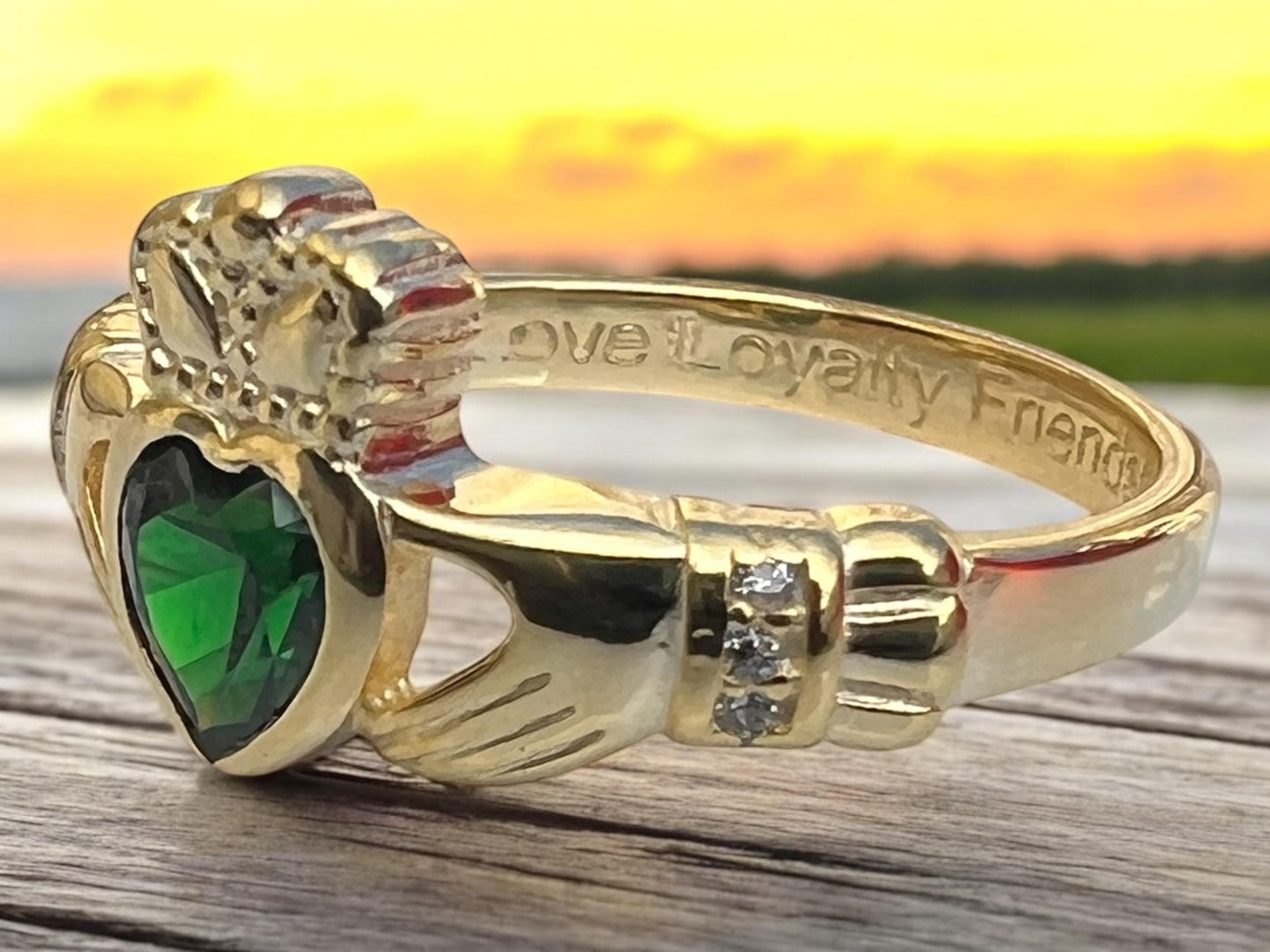 Emeral Isle 14 ct Gold Coated ladies Claddagh ring .