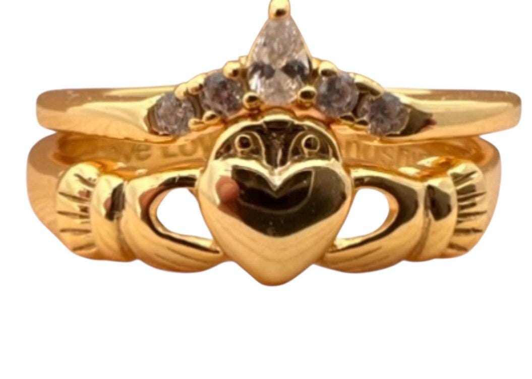 Claddagh Princess , limited edition. Stacking ring , 14 ct Gold coated Sterling silver made in Galway Ireland .