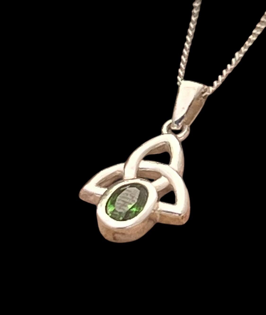 Emerald colour stone Celtic trinity necklace