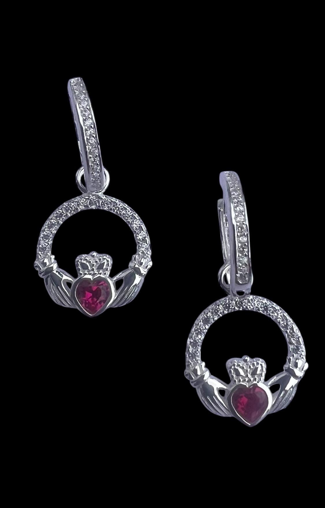 Claddagh Birthstone Earings for July .