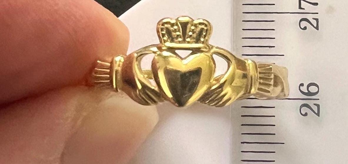 Celtic Weave Petite 14 ct Gold coated in Sterling Silver , ladies Claddagh ring from Galway , available end of July .