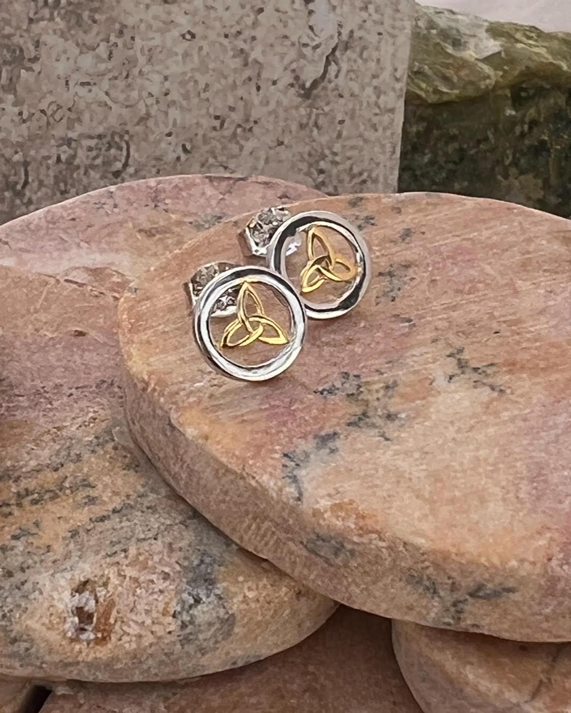 Two Tone Sterling Silver Studs Featuring 14ct Gold Coated Trinity's