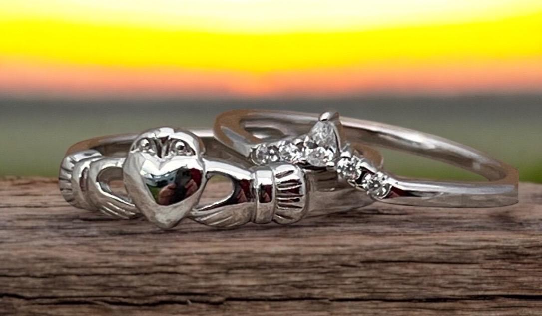 Claddagh Princess Sterling Silver stacking ring ,made in Galway Ireland.