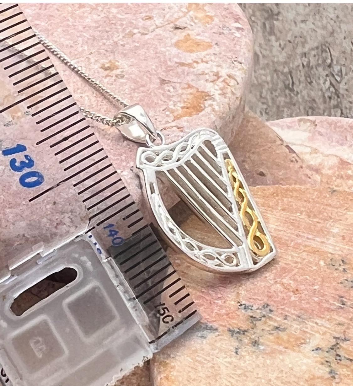 Sterling silver with 14 ct Gold heavy coating , Irish Celtic harp necklace , from Galway Welcome to our Celtic Community .