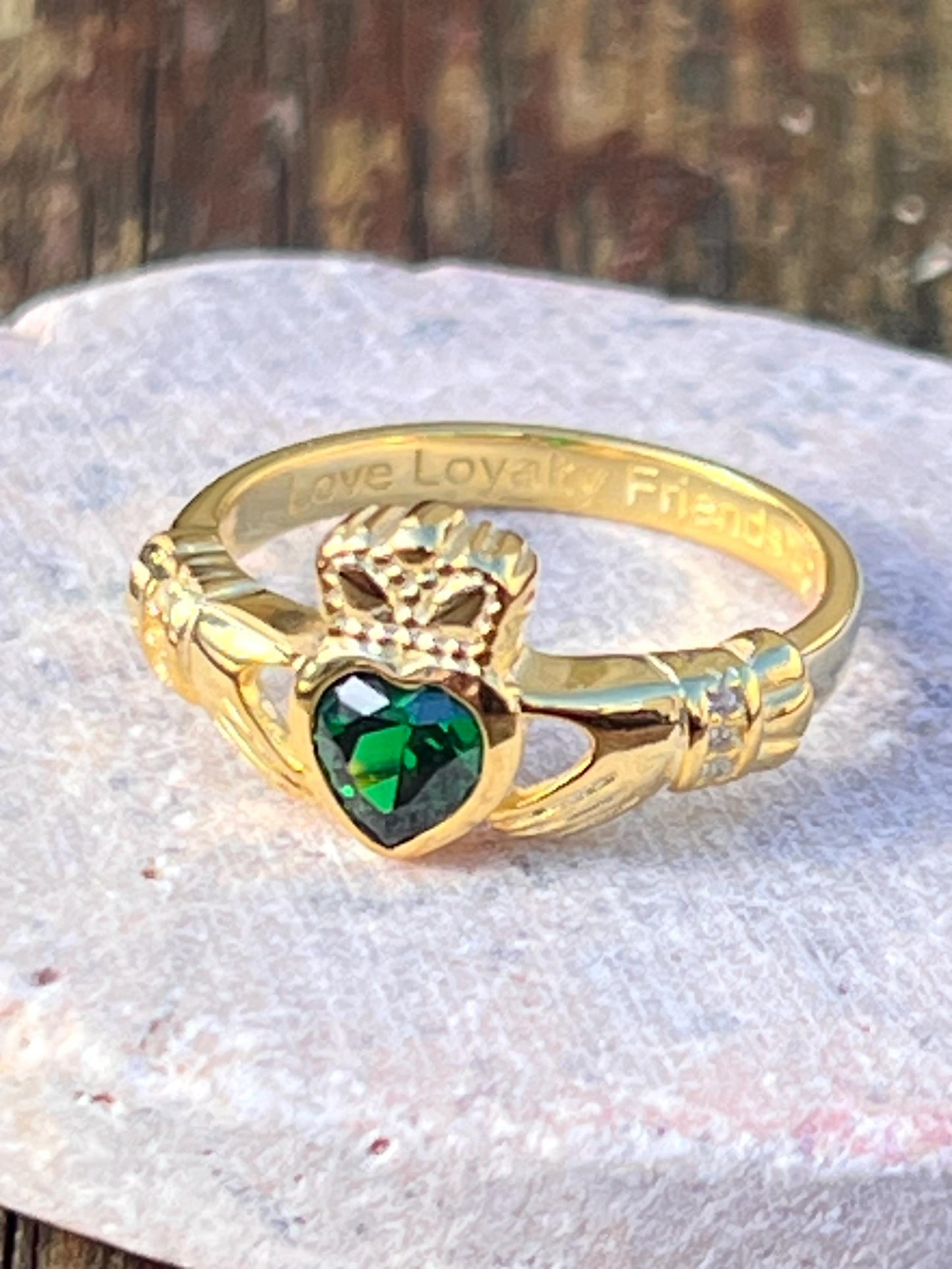 Emeral Isle 14 ct Gold Coated ladies Claddagh ring .