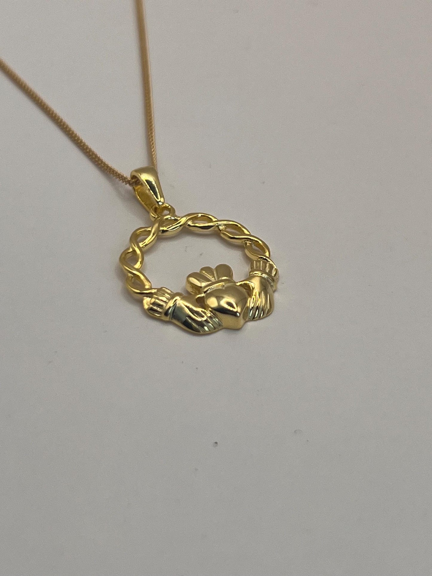 Celtic Weave 14 ct Gold  on Silver ,Claddagh Necklace