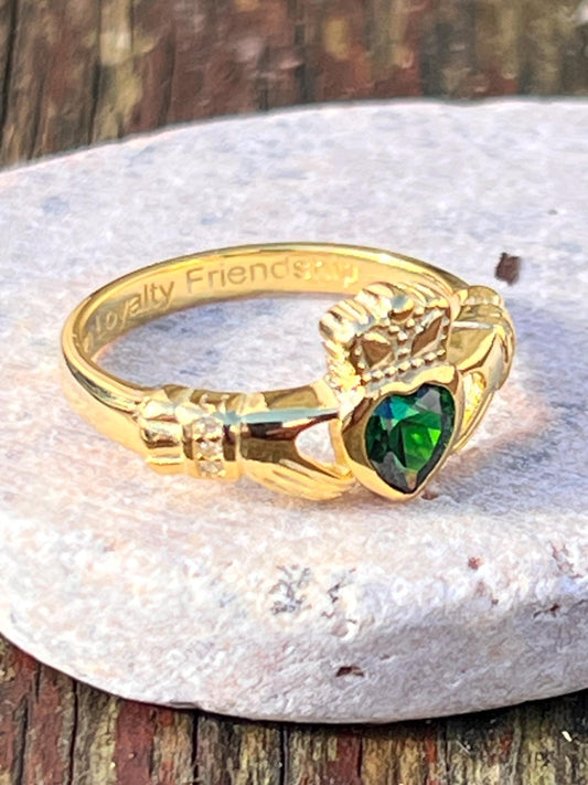 Emeral Isle 14 ct Gold Coated ladies Claddagh ring .