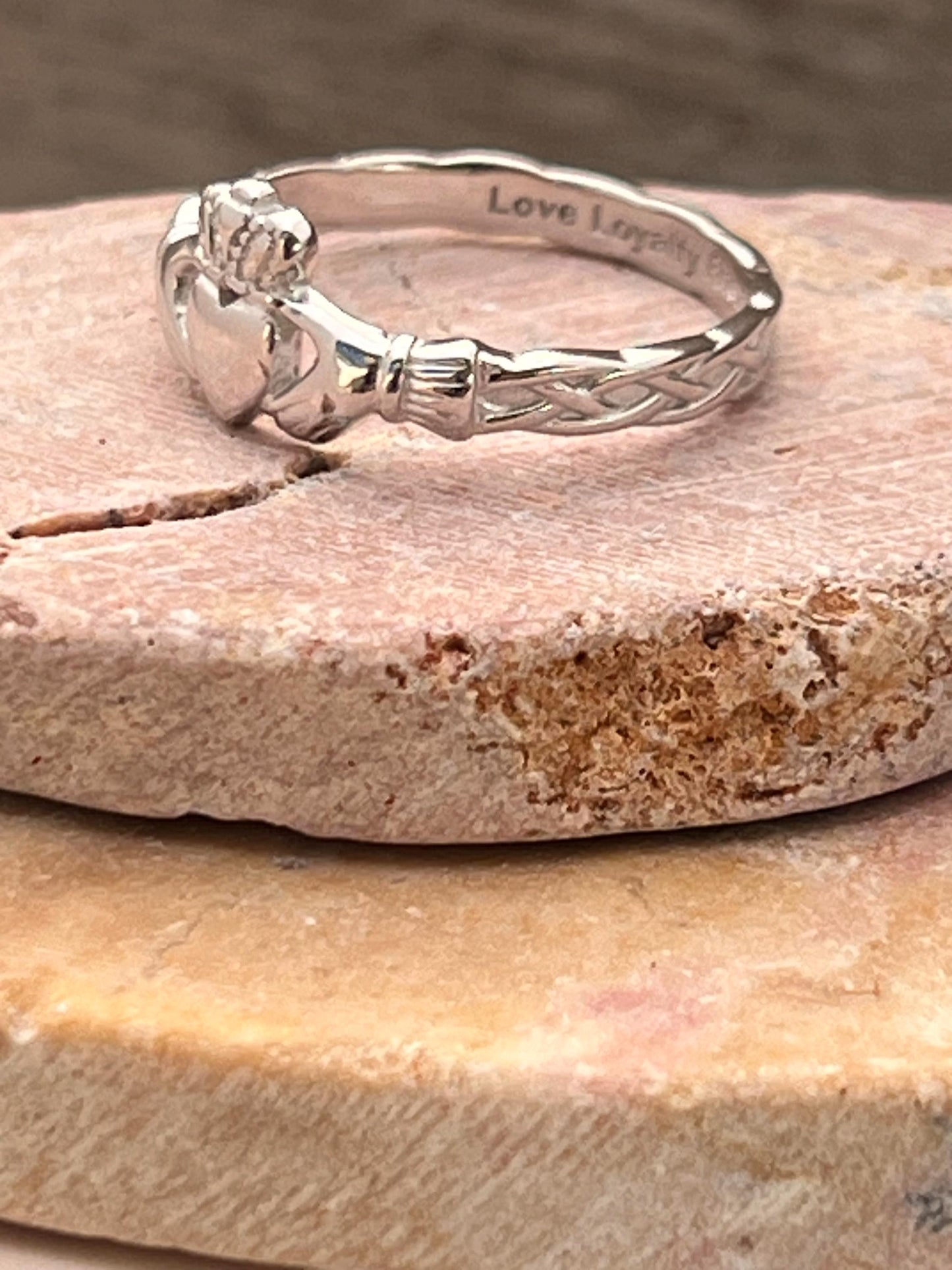 Celtic Braided Ladies  sterling silver rhodium platedCladdagh ring hand made in Galway ,home of the Claddagh ring ,the definition of quality