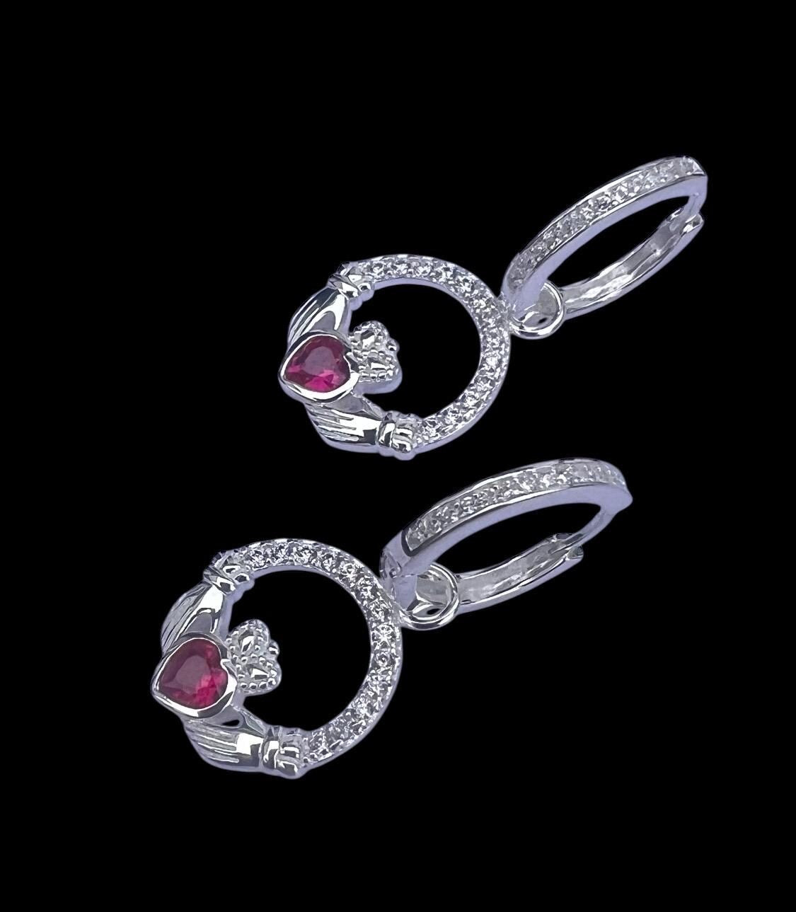 Claddagh Birthstone Earings for July .