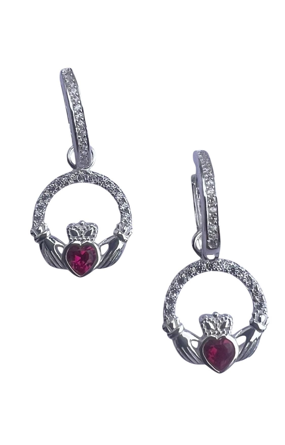 Claddagh Birthstone Earings for July .