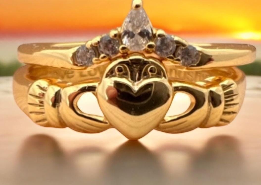 Claddagh Princess , limited edition. Stacking ring , 14 ct Gold coated Sterling silver made in Galway Ireland .
