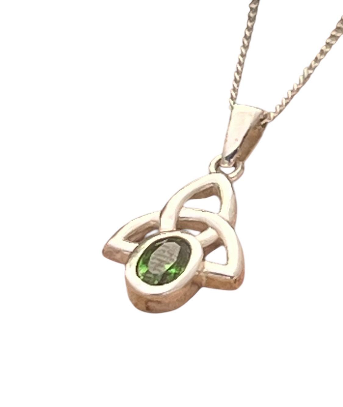Emerald colour stone Celtic trinity necklace