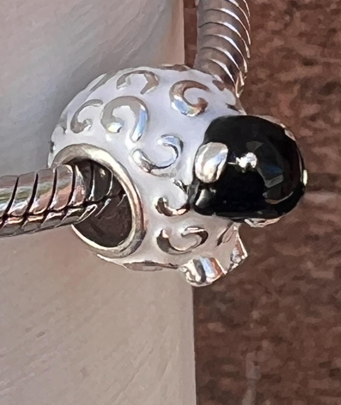 Sterling silver and enamel ,wolly Irish sheep bead .