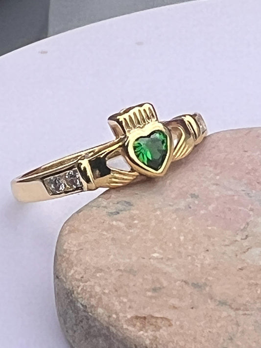 Emerald Isle Princess 14 ct on Sterling Silver Claddagh Ring