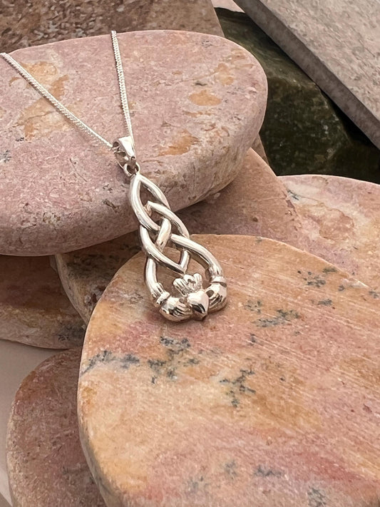 Celtic weave claddagh pendant from Galway .