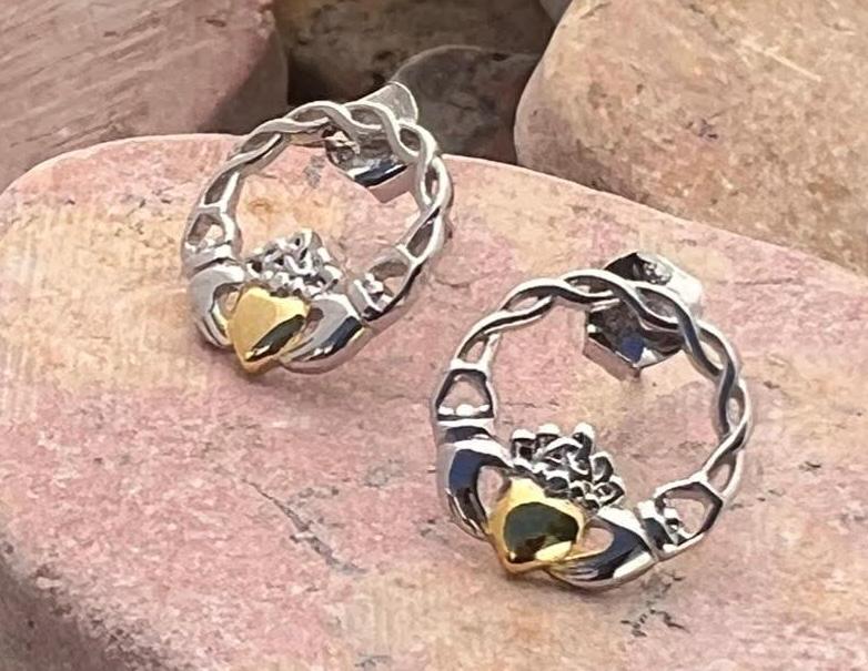 Celtic weave 2 tone Claddagh studs