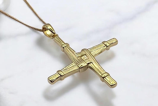 Large Saint Bridget’s Cross from Galway Ireland , made from Sterling Silver and plated with a thick 20 mil 14 ,’ct Gold .