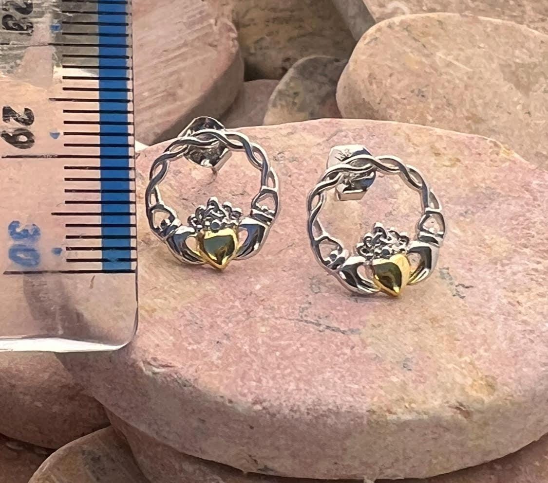 Celtic weave 2 tone Claddagh studs