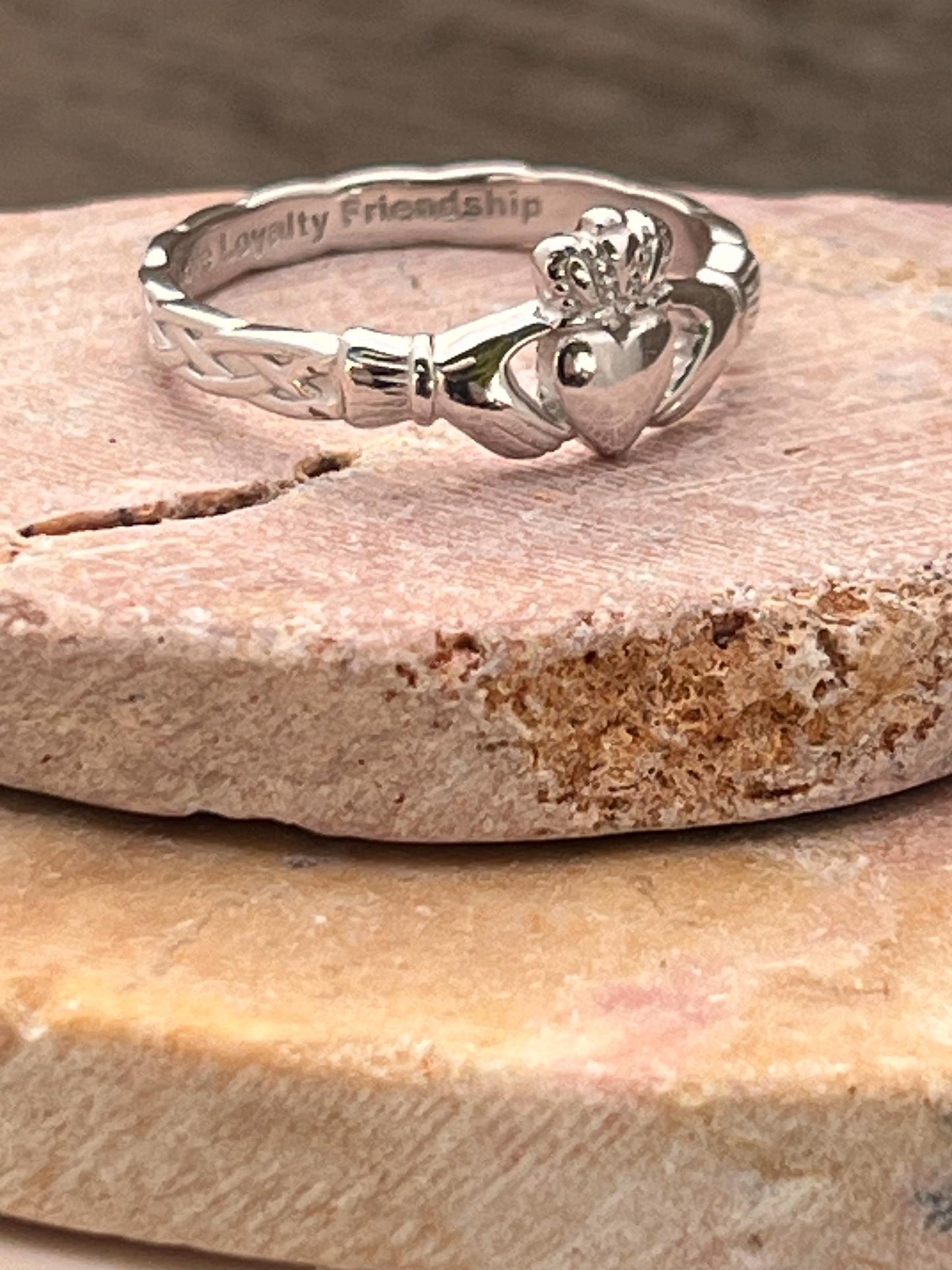Celtic Braided Ladies  sterling silver rhodium platedCladdagh ring hand made in Galway ,home of the Claddagh ring ,the definition of quality