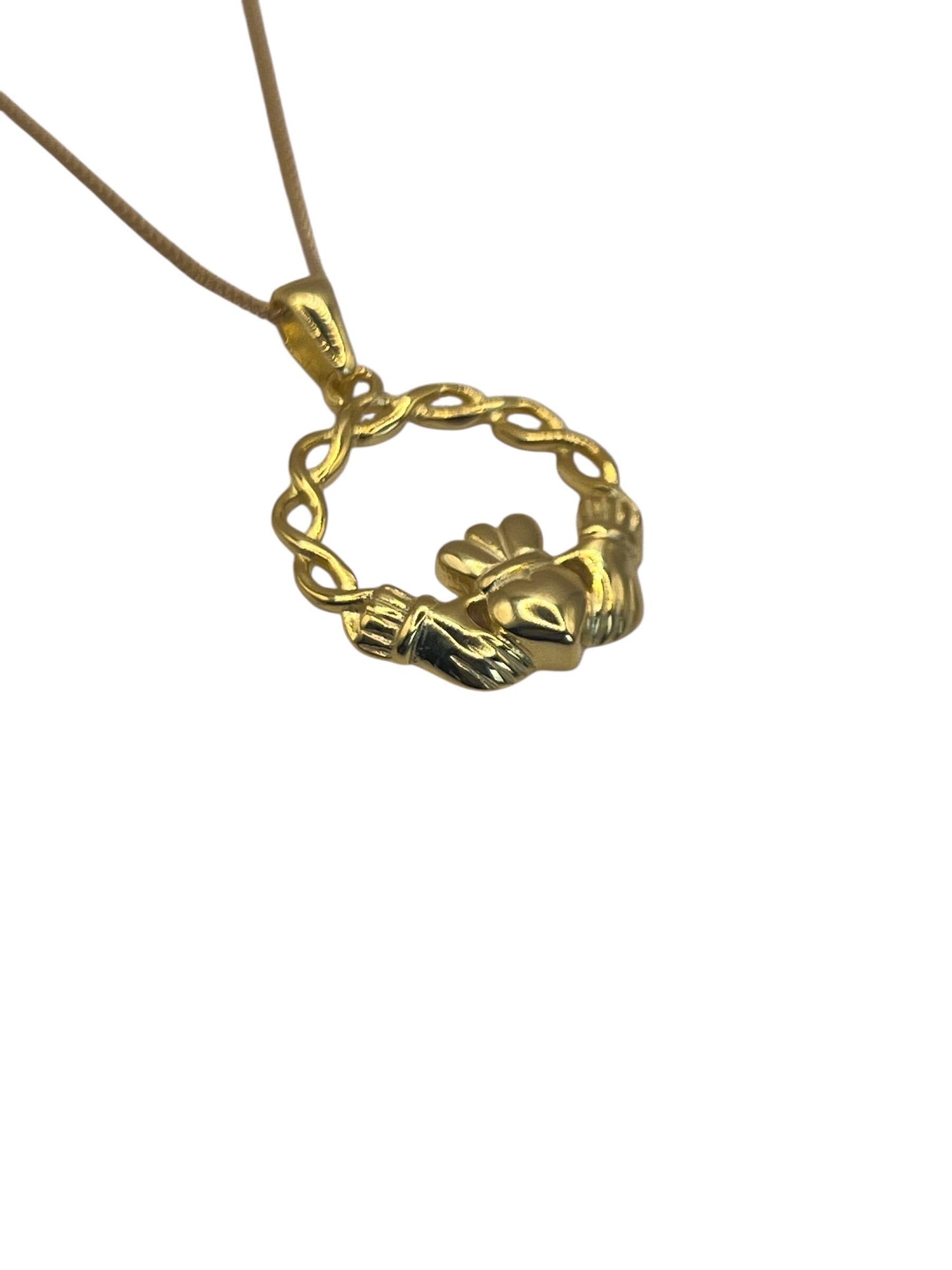 Celtic Weave 14 ct Gold  on Silver ,Claddagh Necklace
