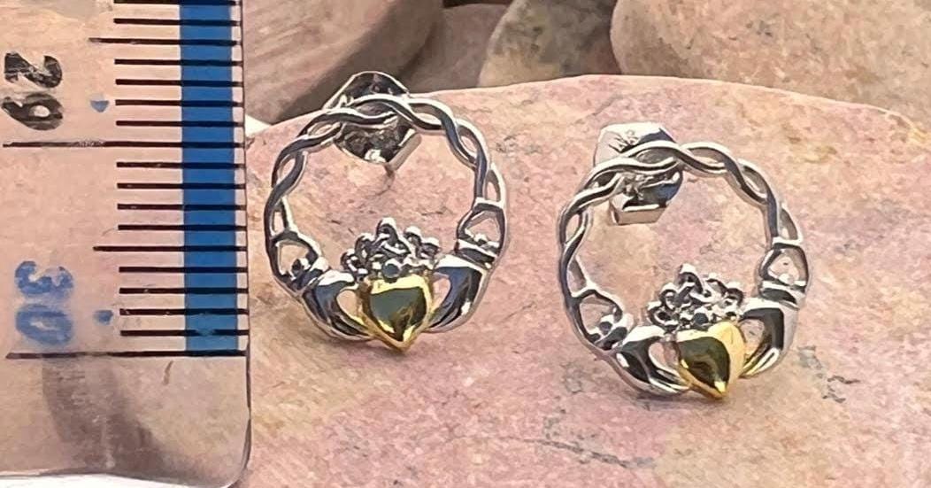 Celtic weave 2 tone Claddagh studs