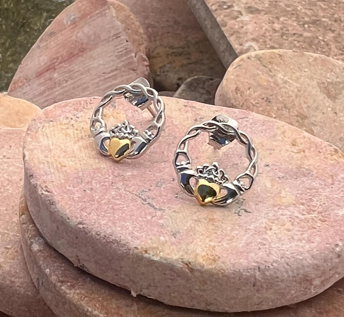 Celtic weave 2 tone Claddagh studs