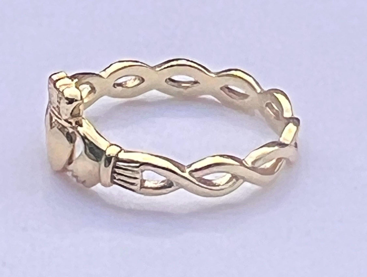 Celtic Weave Petite 14 ct Gold coated in Sterling Silver , ladies Claddagh ring from Galway , available end of July .