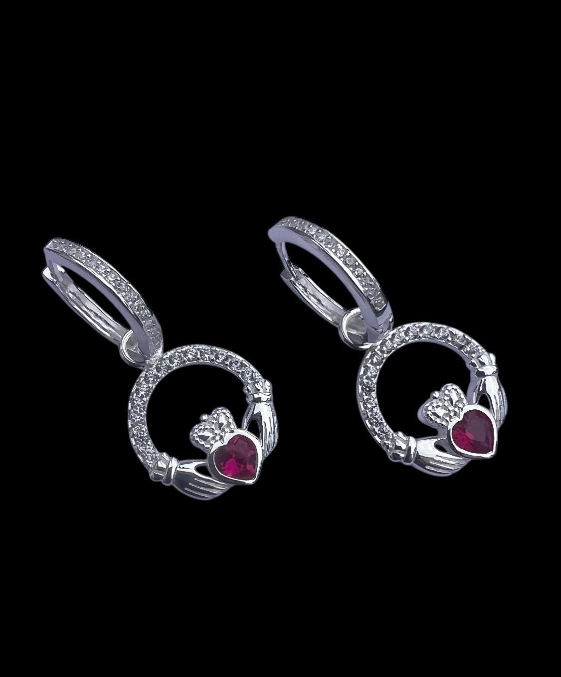 Claddagh Birthstone Earings for July .