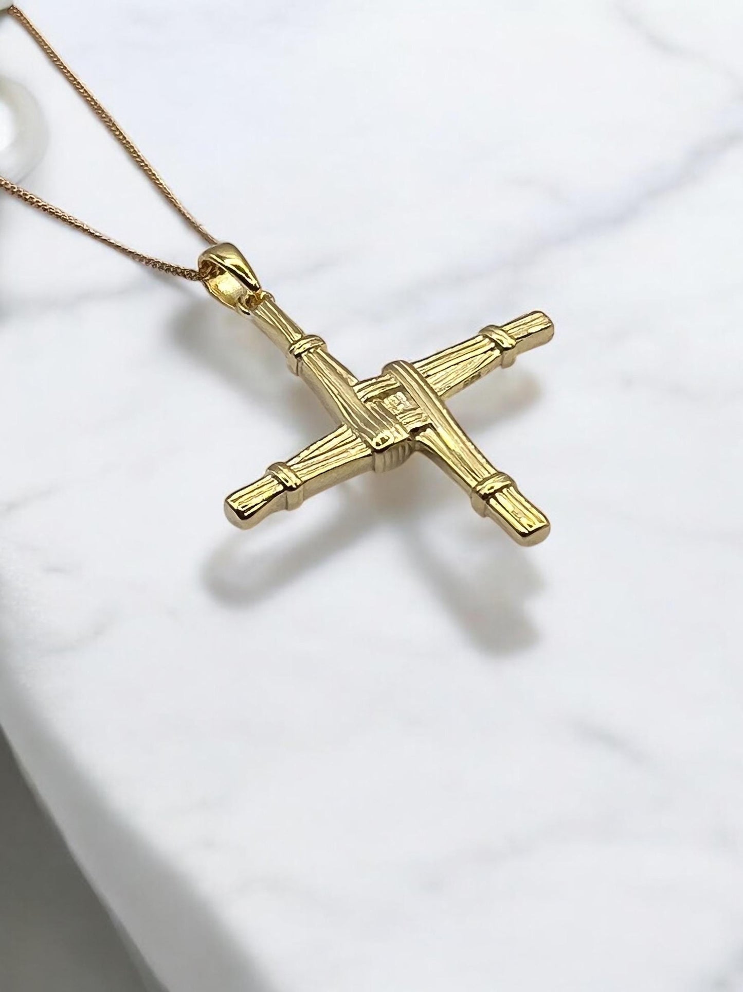 Large Saint Bridget’s Cross from Galway Ireland , made from Sterling Silver and plated with a thick 20 mil 14 ,’ct Gold .