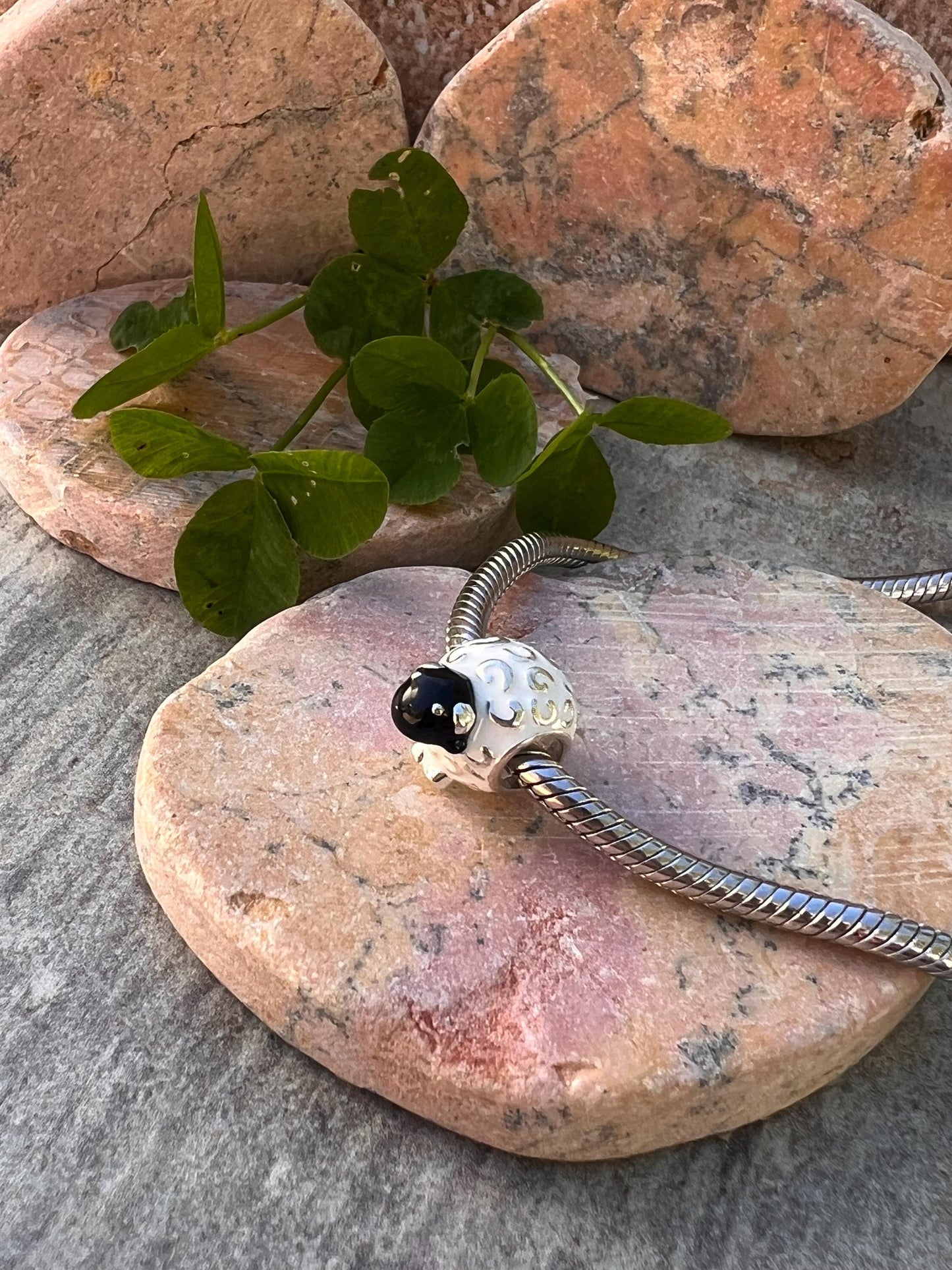 Sterling silver and enamel ,wolly Irish sheep bead .