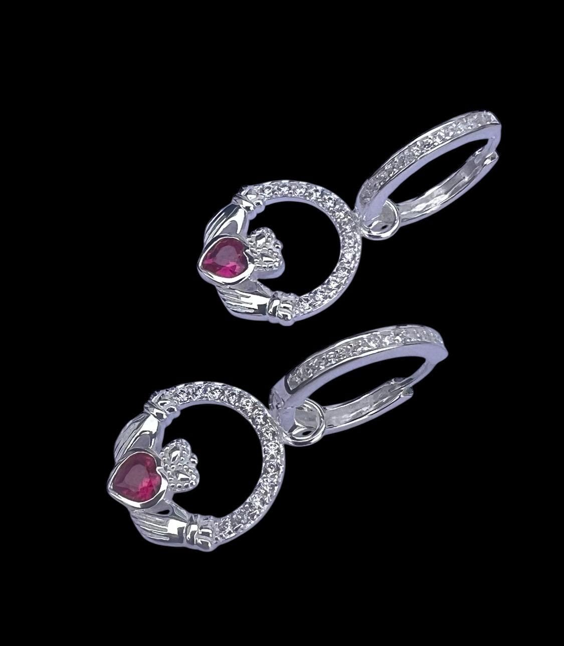 Claddagh Birthstone Earings for July .