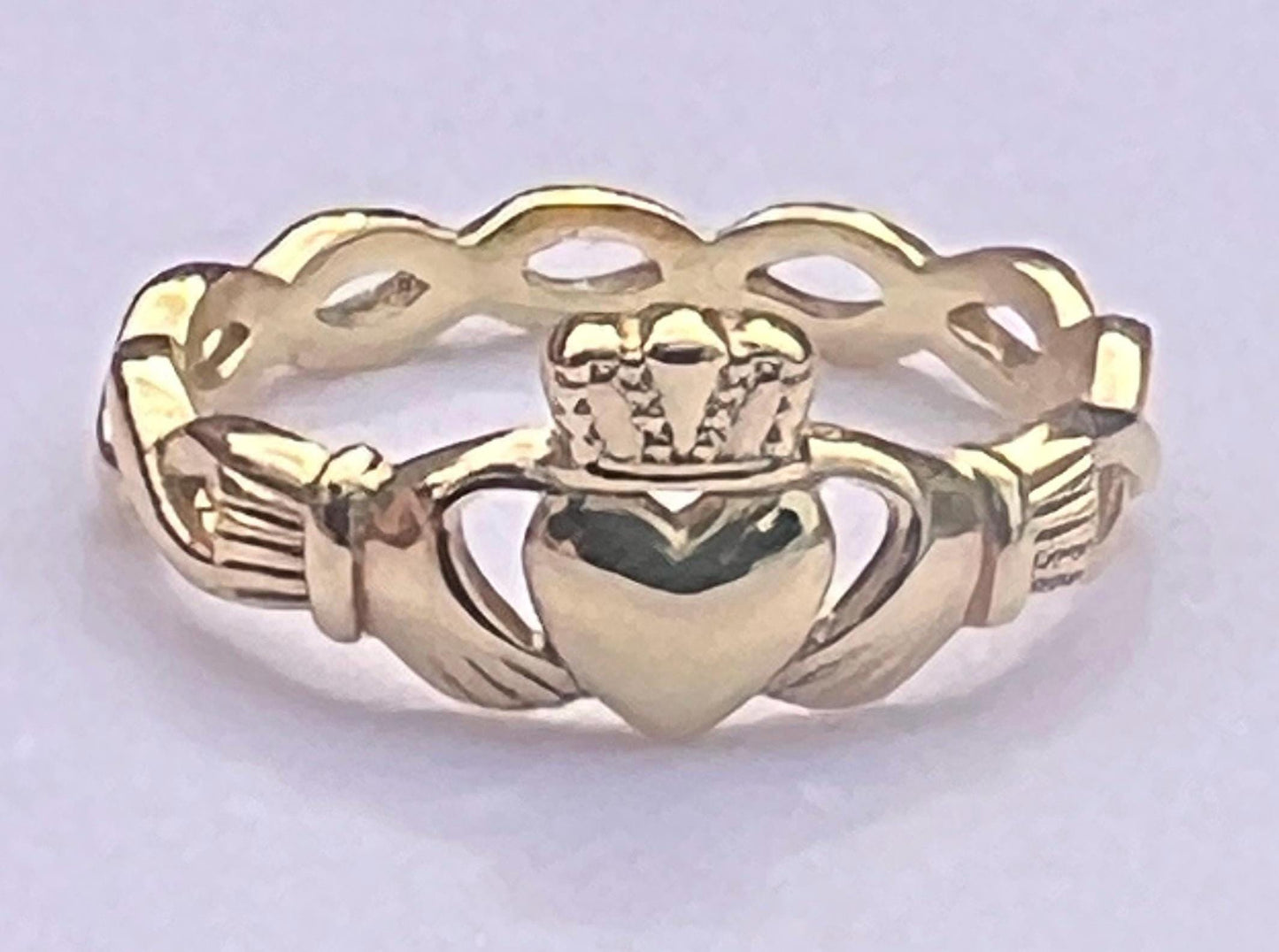 Celtic Weave Petite 14 ct Gold coated in Sterling Silver , ladies Claddagh ring from Galway , available end of July .
