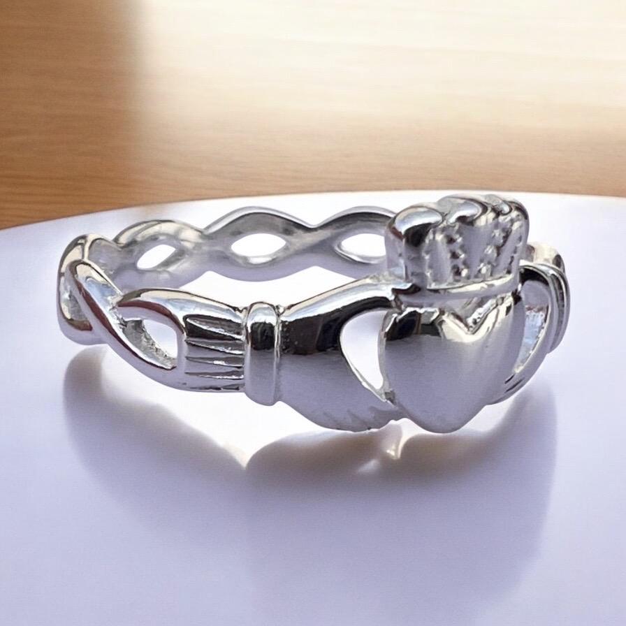 Celtic Weave Petite Silver Claddagh Ring .