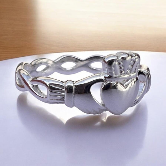 Celtic Weave Petite Silver Claddagh Ring .