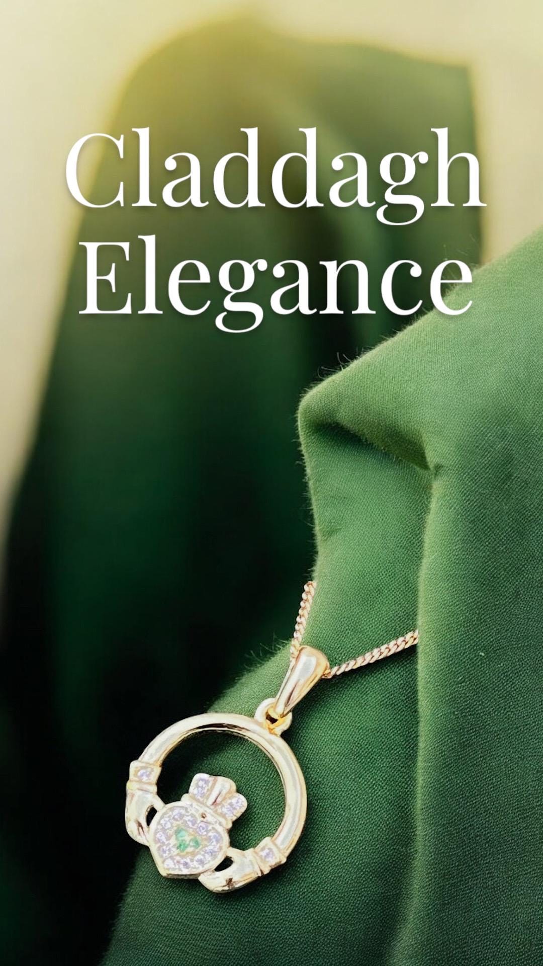 Green and whits stone 14 ct coated on Sterling silver Claggagh pendant on an 18 inch chain .