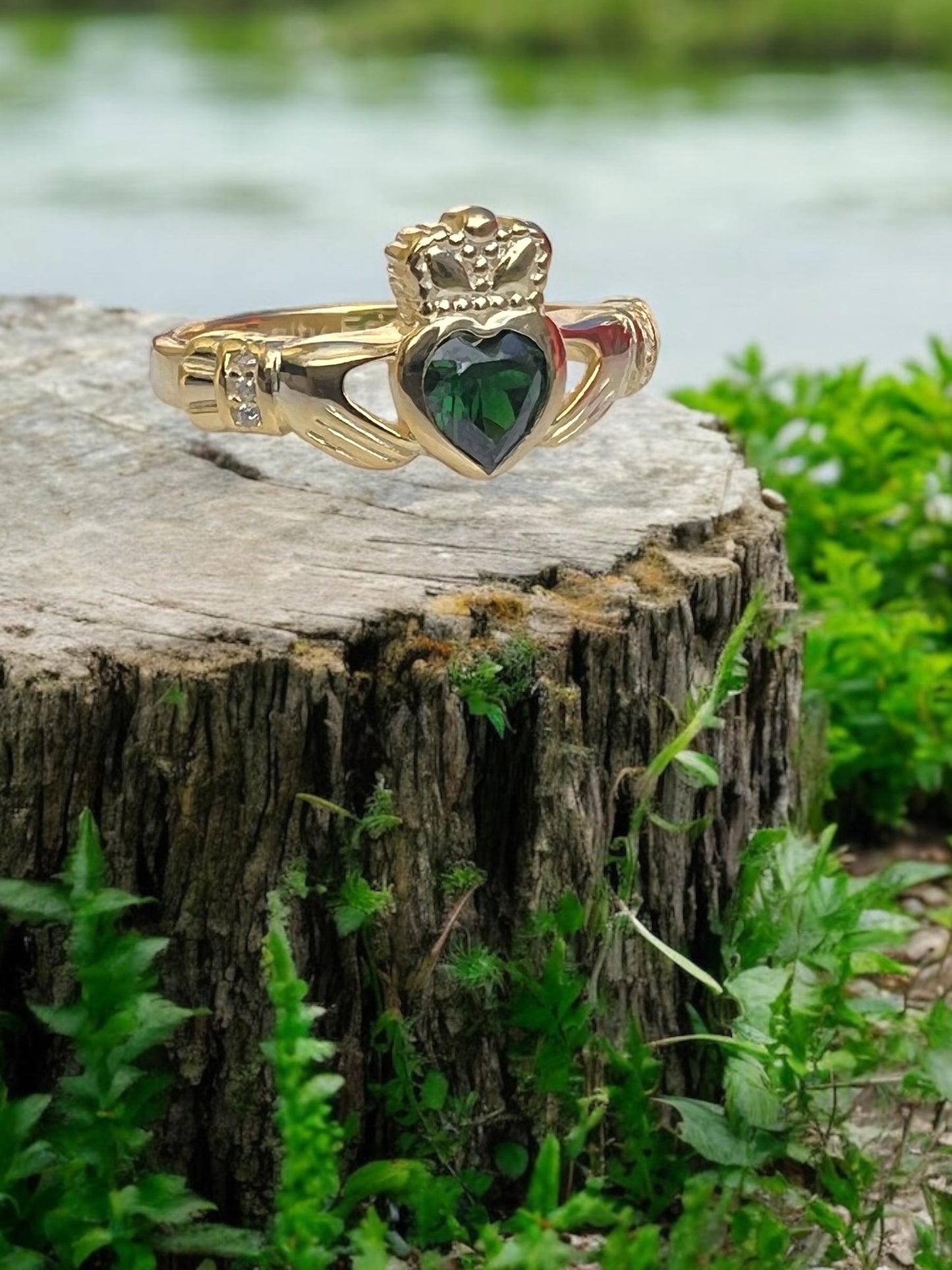 Emeral Isle 14 ct Gold Coated ladies Claddagh ring .