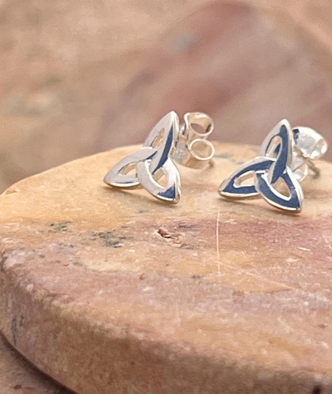Sterling Silver Irish trinity stud earrings from Galway Ireland.