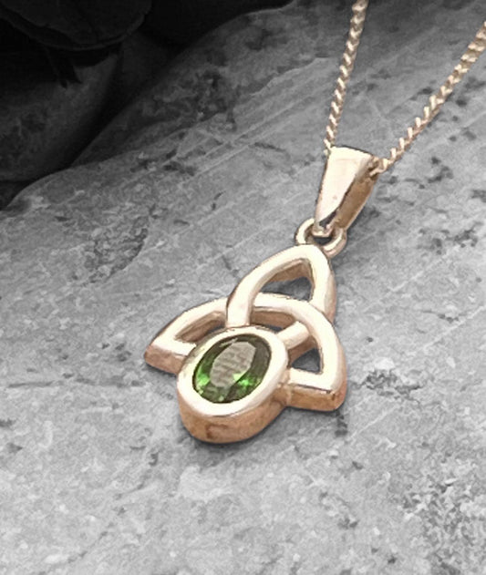 Emerald colour stone Celtic trinity necklace