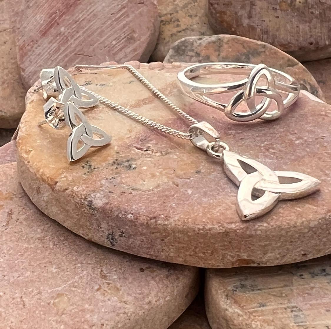Sterling Silver Irish trinity stud earrings from Galway Ireland.