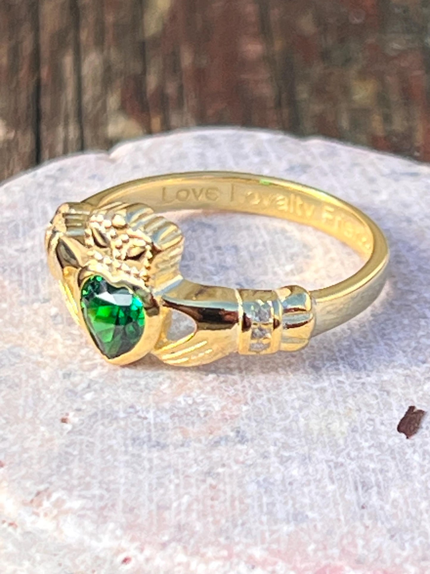 Emeral Isle 14 ct Gold Coated ladies Claddagh ring .
