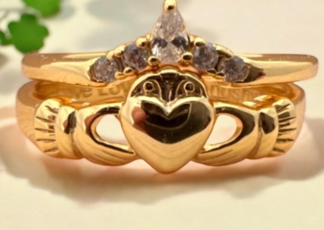 Claddagh Princess , limited edition. Stacking ring , 14 ct Gold coated Sterling silver made in Galway Ireland .