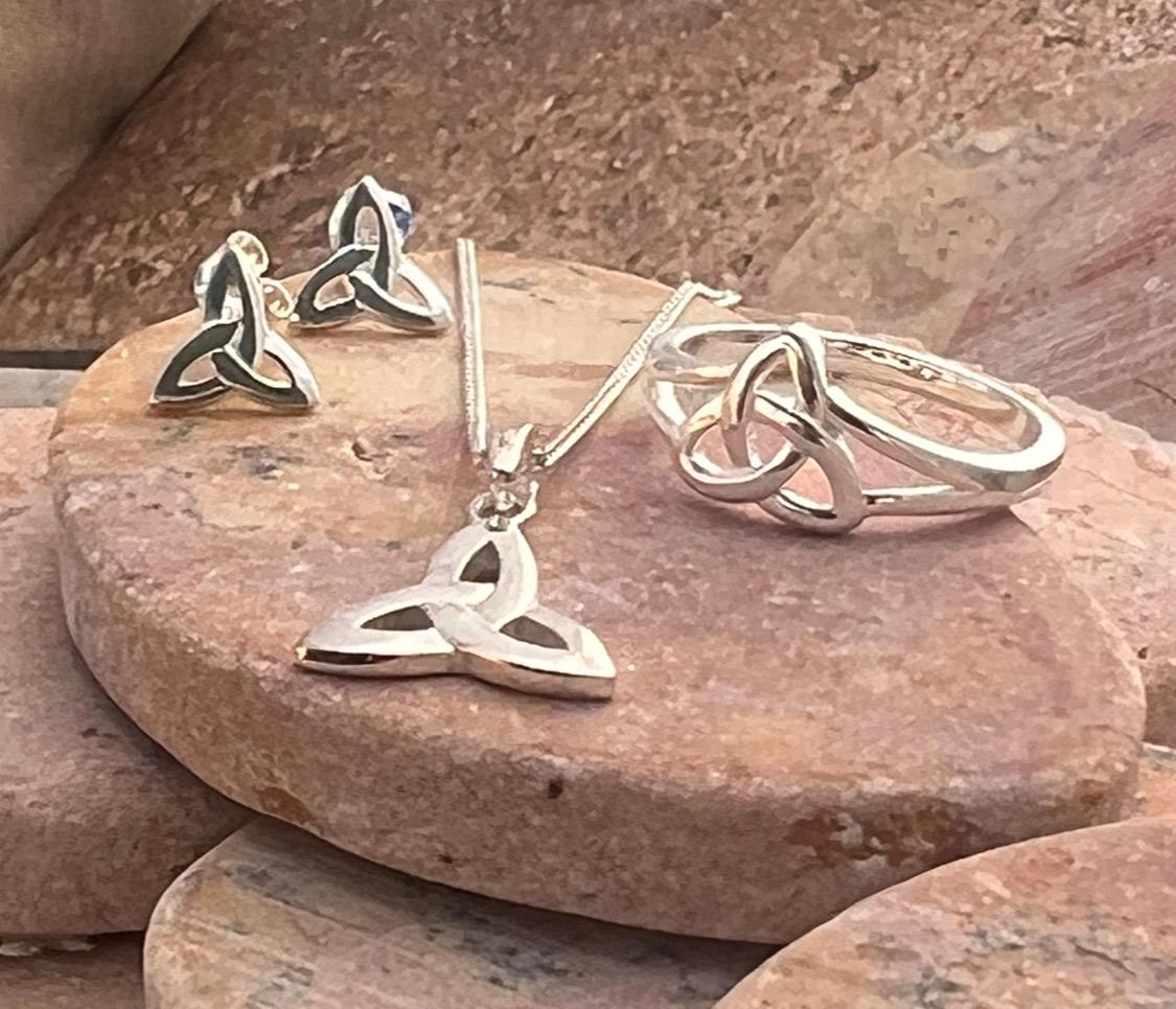 Sterling Silver Irish trinity stud earrings from Galway Ireland.
