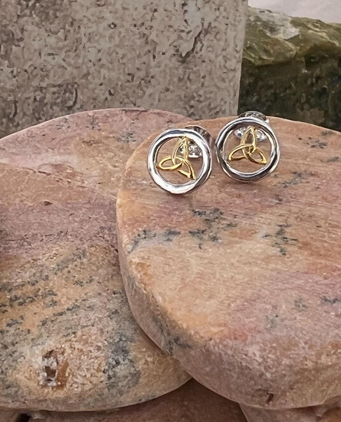 Two Tone Sterling Silver Studs Featuring 14ct Gold Coated Trinity's