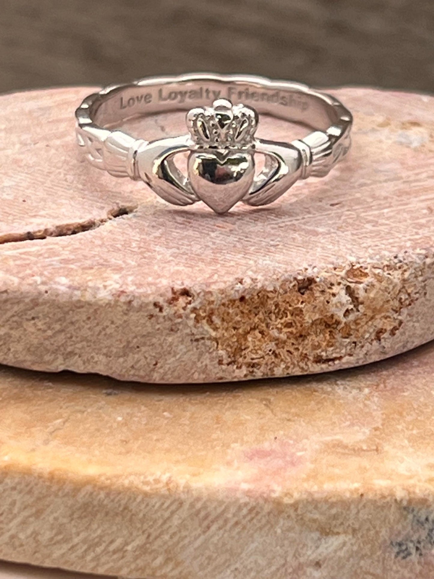 Celtic Braided Ladies  sterling silver rhodium platedCladdagh ring hand made in Galway ,home of the Claddagh ring ,the definition of quality