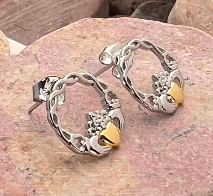 Celtic weave 2 tone Claddagh studs