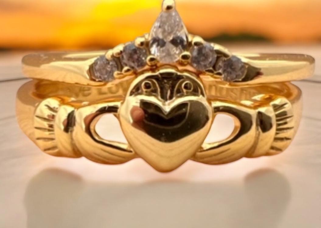 Claddagh Princess , limited edition. Stacking ring , 14 ct Gold coated Sterling silver made in Galway Ireland .