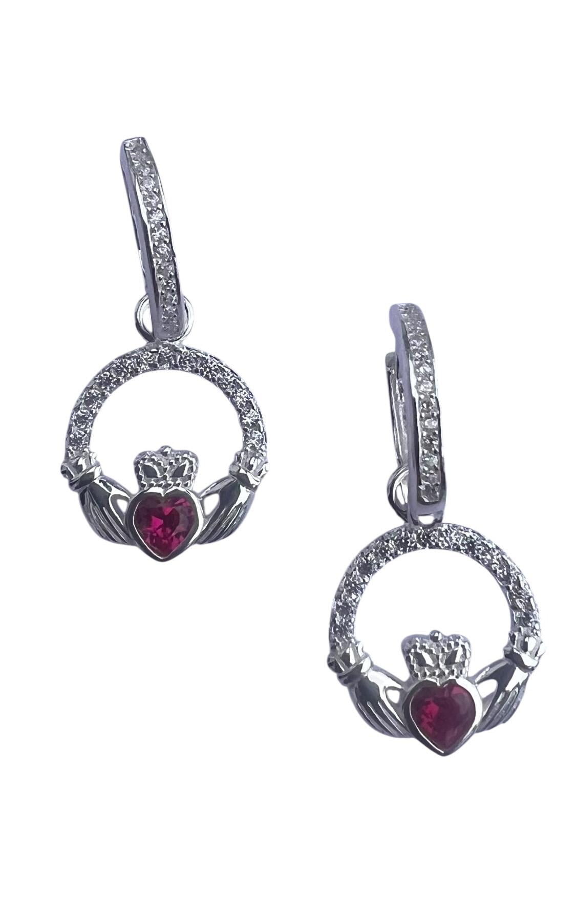 Claddagh Birthstone Earings for July .