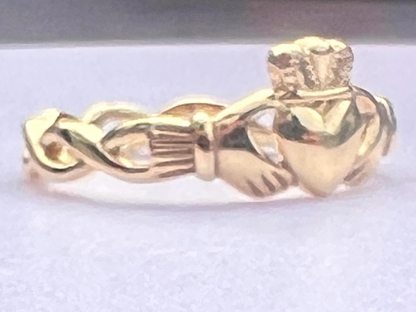 Celtic Weave Petite 14 ct Gold coated in Sterling Silver , ladies Claddagh ring from Galway , available end of July .