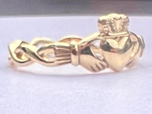 Celtic Weave Petite 14 ct Gold coated in Sterling Silver , ladies Claddagh ring from Galway , available end of July .